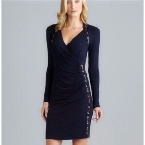 Vintage Carmen Marc Valvo Navy Ruched Dress